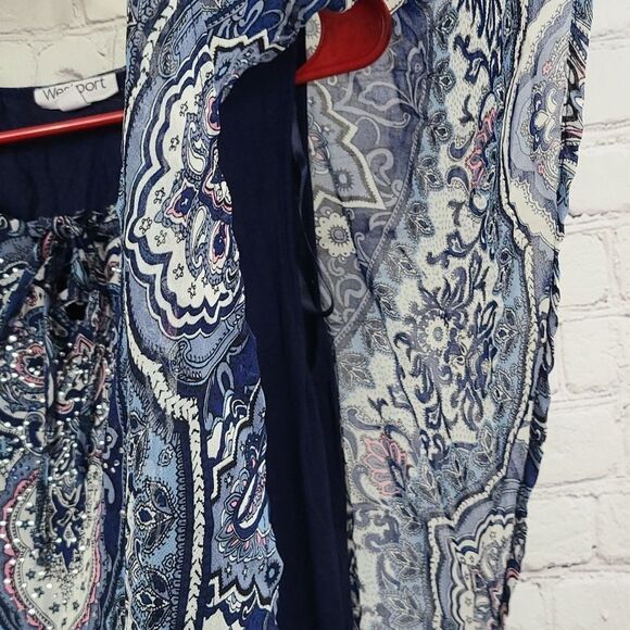 Dressbarn Westport Sparkly Blue Batwing Sleeveless Top Flowy Blouse Layered Work - Picture 8 of 10